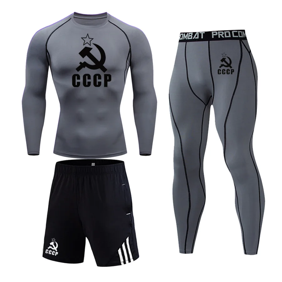 

Комплект из 3-х предметов, мужские компрессионные штаны, быстросохнущая спортивная одежда, трико для бега, мужские леггинсы, Сексуальные Спо...