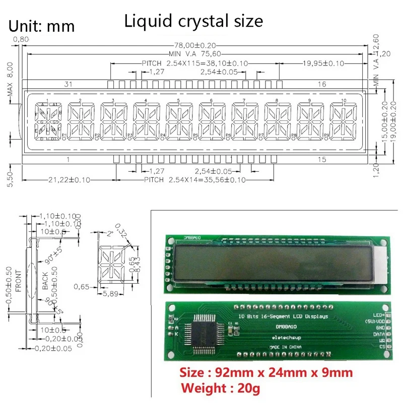 MOOL 10 бит 16 Seg SPI светодиодный дисплей Серийный ЖК для UNO MEGA2560 с Arduino пример
