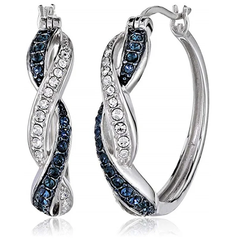 

Big Circle Earrings Elegant Women Blue Crystal Earrings Party Wedding Engagement Jewelry Shiny Diamond Hoop Earring Statement
