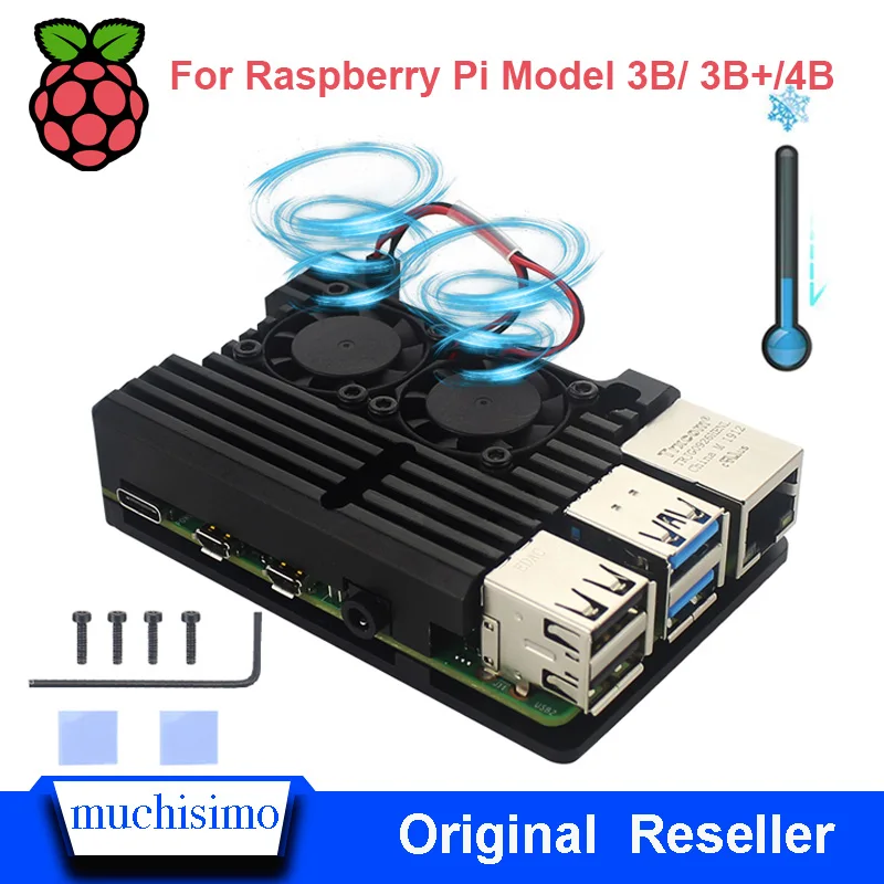 Алюминиевый металлический чехол Raspberry Pi 4 алюминиевый с охлаждающим вентилятором