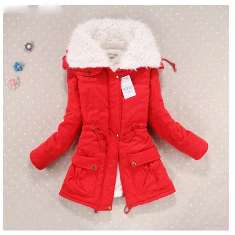 

New Winter Coat Women Slim Plus Size Outwear Medium -Long Wadded Jacket Thick Hooded Cotton Wadded Warm Cotton Parkas
