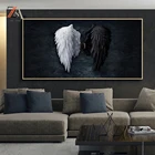 Плакат с крыльями ангела, перьями, HD-печать, черно-белая Настенная картина для украшения дома, гостиной