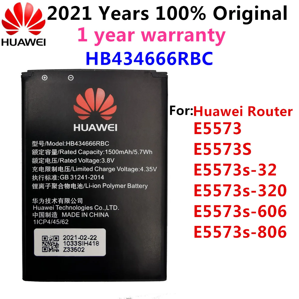 

100% Original Battery HB434666RBC For Huawei Router E5573 E5573S E5573s-32 E5573s-320 E5573s-606 -806 High Capacity 1500mAh