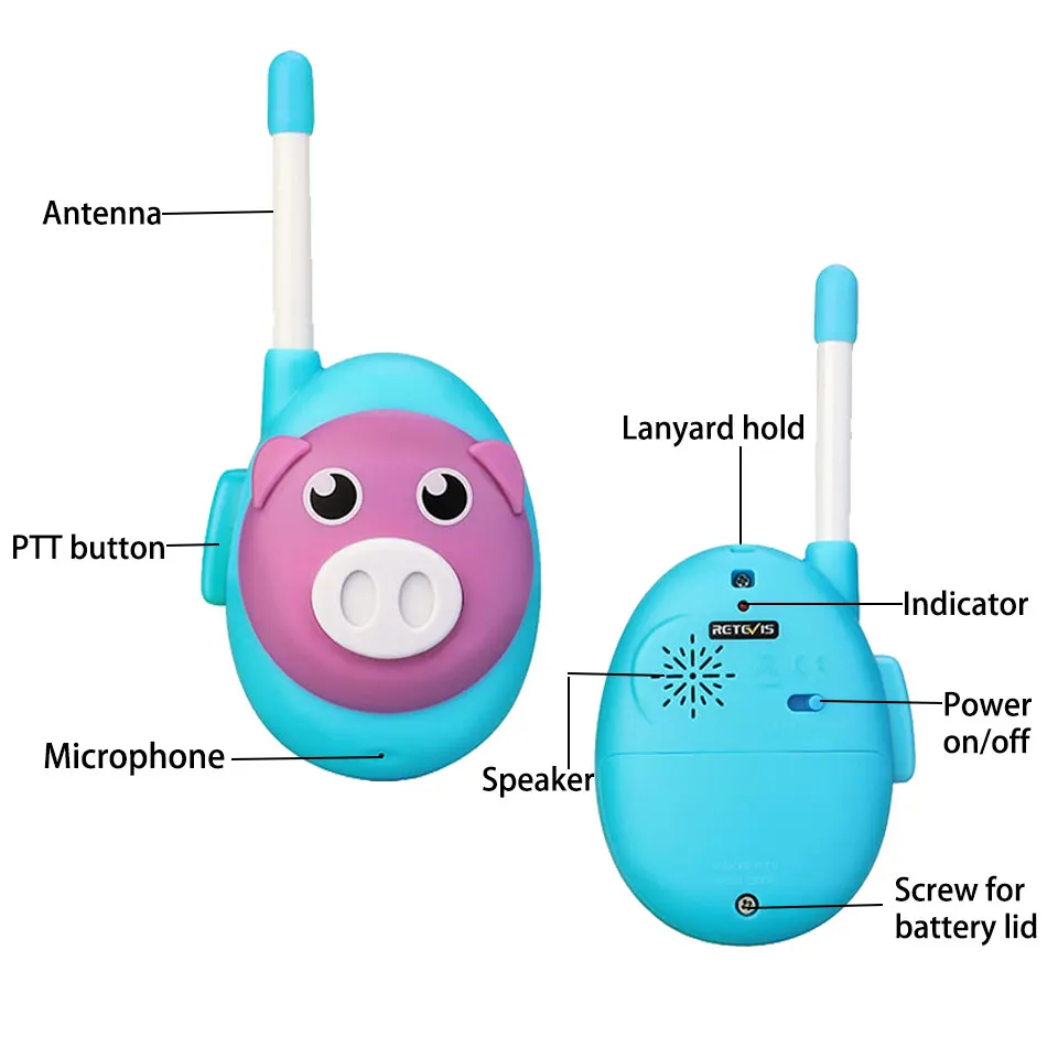 Retevis RB616 Walkie Talkie Children 2pcs Cute Pig Design One Channel Toy Walkie-talkie Birthday Christmas Gift Boys GIrls Radio