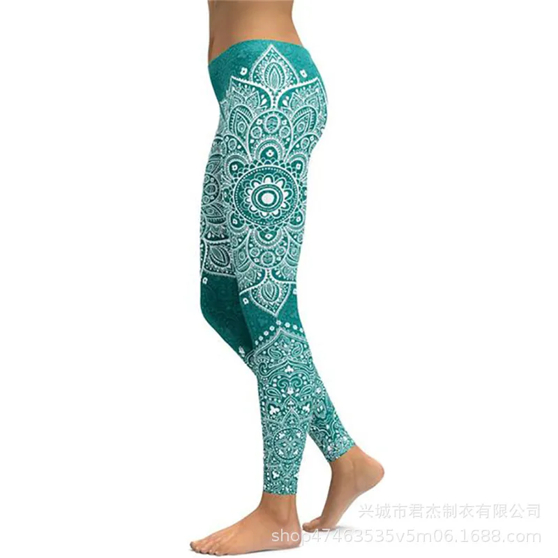 Pink Black Mandala Yoga Pants Women New Sexy Fitness Sports Leggings Yoga Broek Workout Sport Gym Leggings Flower Print 4 Colors