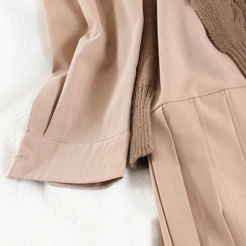 

V389 academy style Han Fan chic sweet baby collar single breasted Pleated Dress two piece knitted vest