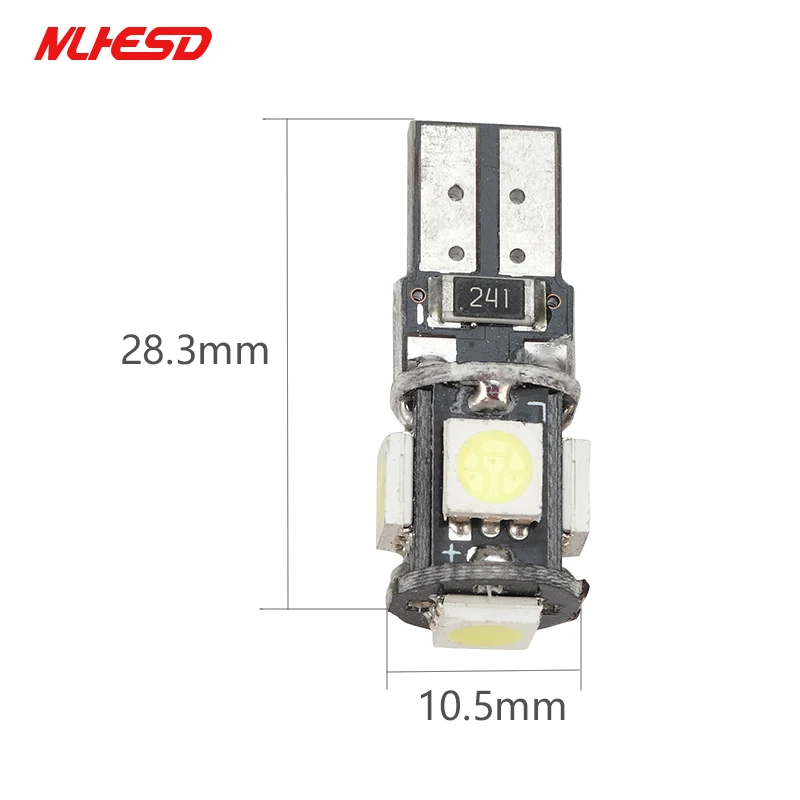

2pcs T10 W5W LED Bulb Canbus 12V 5050 5 smd LED Error Free Car Wedge Side Signal Clearance Lamp super Bright White Interior LED