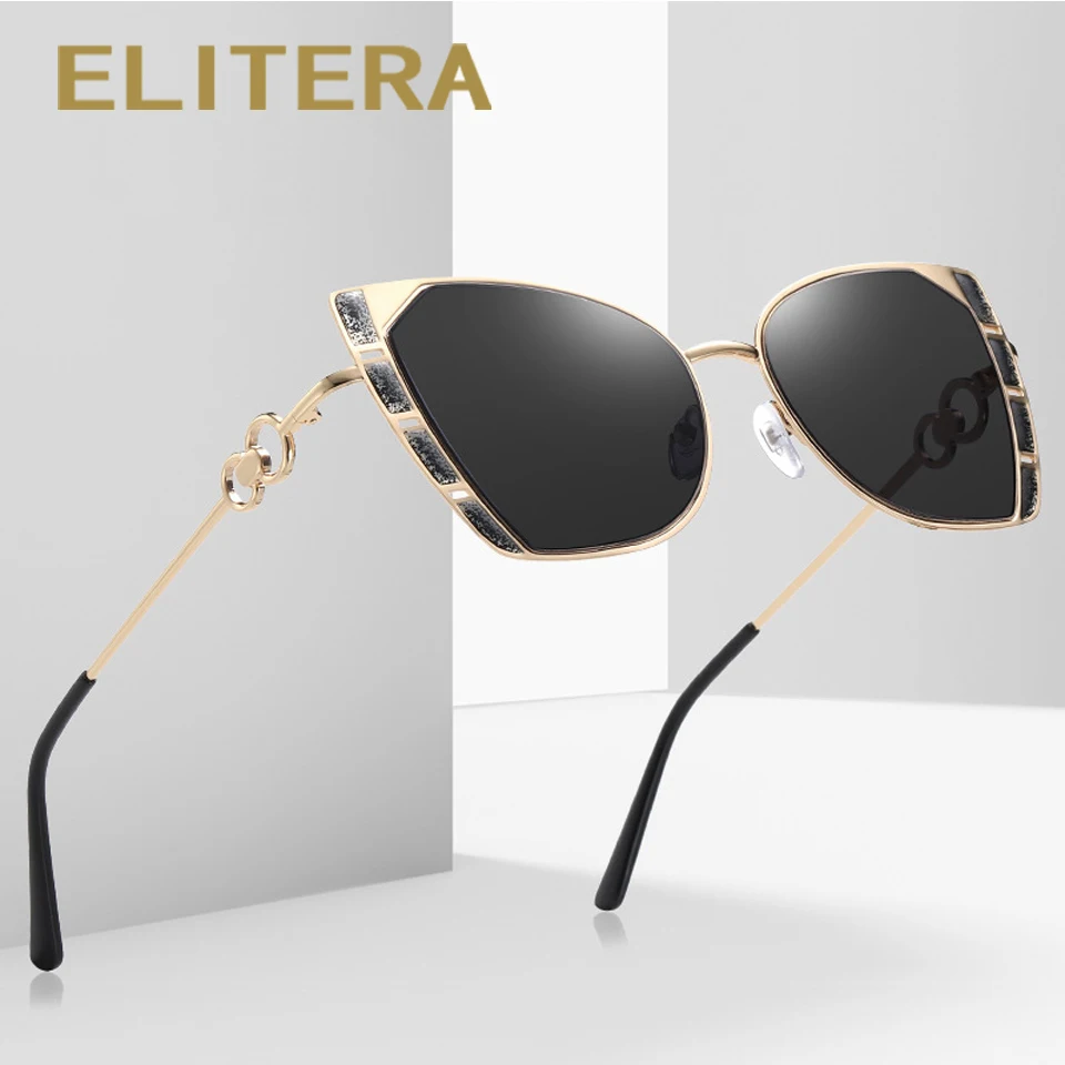 

Женские солнцезащитные очки «кошачий глаз» ELITERA, новые модные персонализированные полые металлические солнцезащитные очки, женские роскош...