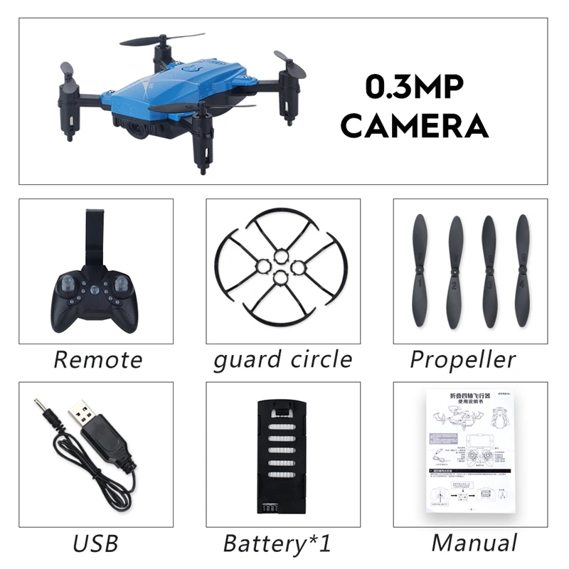 Blue 0.3MP Camera Мальчик Минни Квадрокоптер Дрон мини-Дрон камера RC вертолет мини-Дрон с камерой складной Дрон HD дроны детские игрушки - Color: Blue 0.3MP Camera