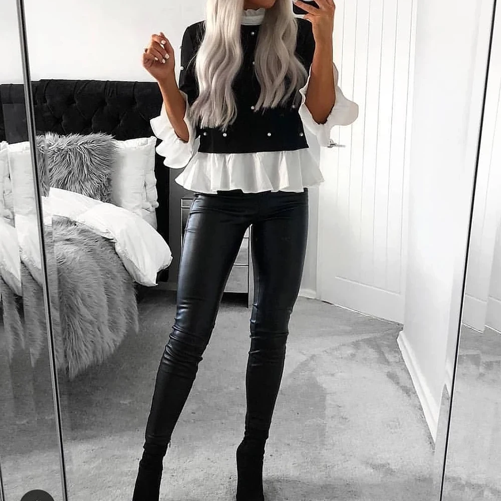 Весенняя женская рубашка с имитацией двух частей Базовый Топ длинным рукавом