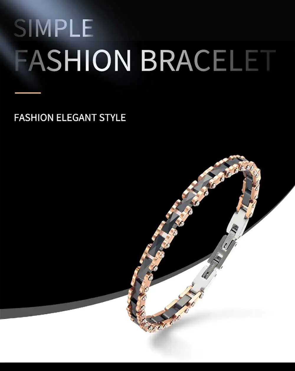 Moocare rose gold stainless steel wrist chain black women men charm bracelet ceramic jewelry accessories for ladies