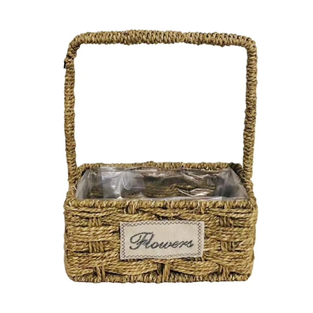 

SKTN Portable Picnic Baskets Rattan Basket Straw Woven Handmade Storage Baskets Gift Basket Flower Basket Flowerpot