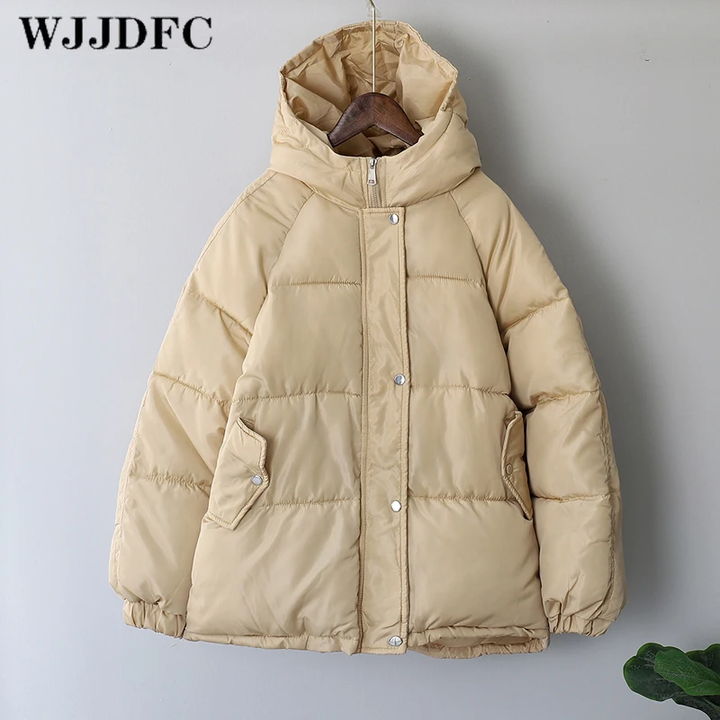 WJJDFC Women's Winter Jacket 2021 Thicken Warm Autumn Coat with A Hood Oversized Streetwear Blue Khaki Parka Elegant Outerwear