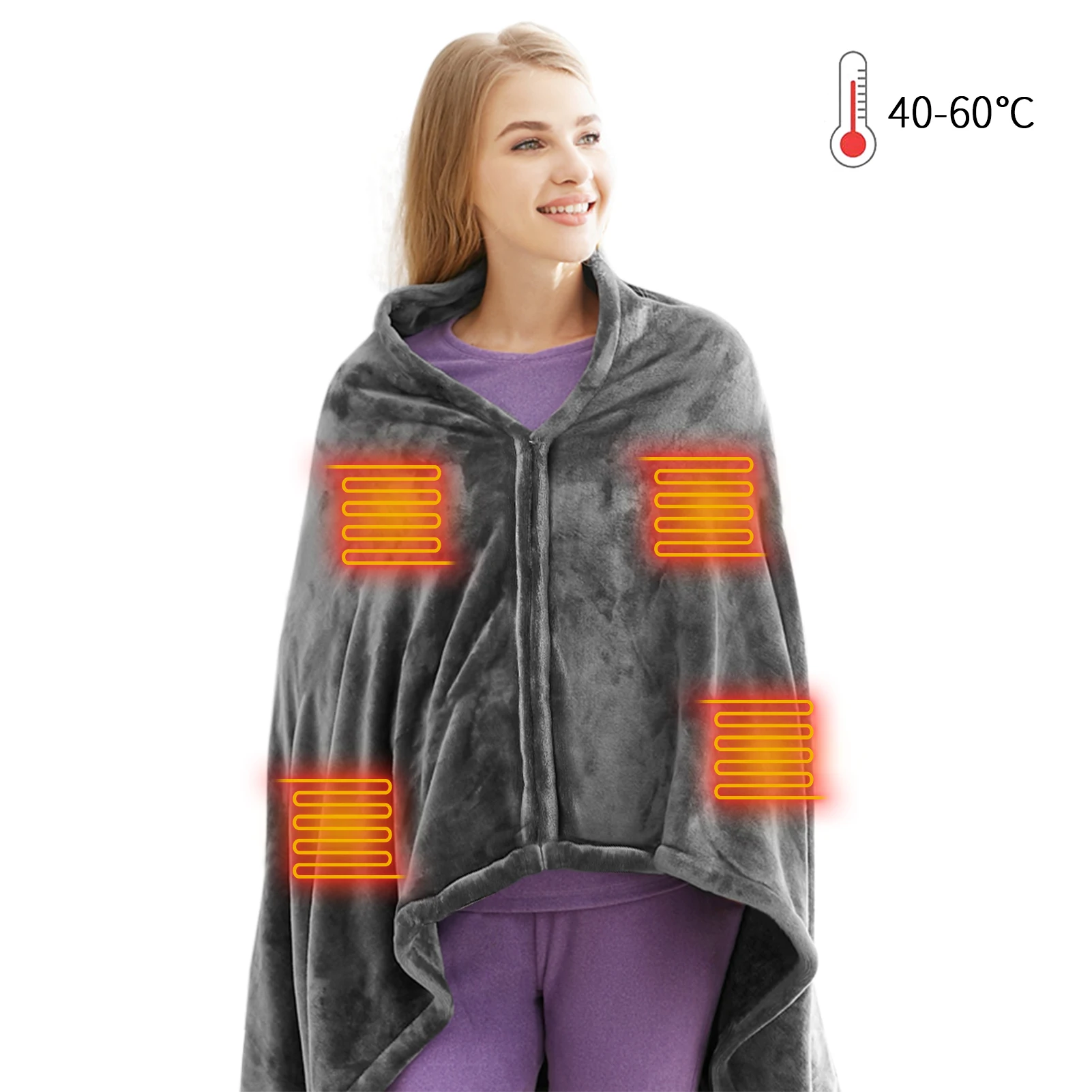 

Electric Heated Blanket Washable USB Charging Electric Thermal Heating Shawl 3 Level Temperature Men/Women Heating Wraps Pad