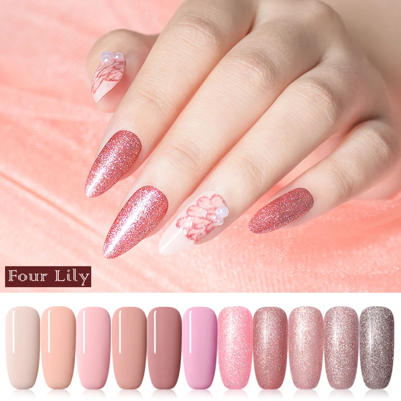 Четыре лилии Розы Золотой гель для ногтей с блёстками Лак 5 мл oak Off UV Гель лак