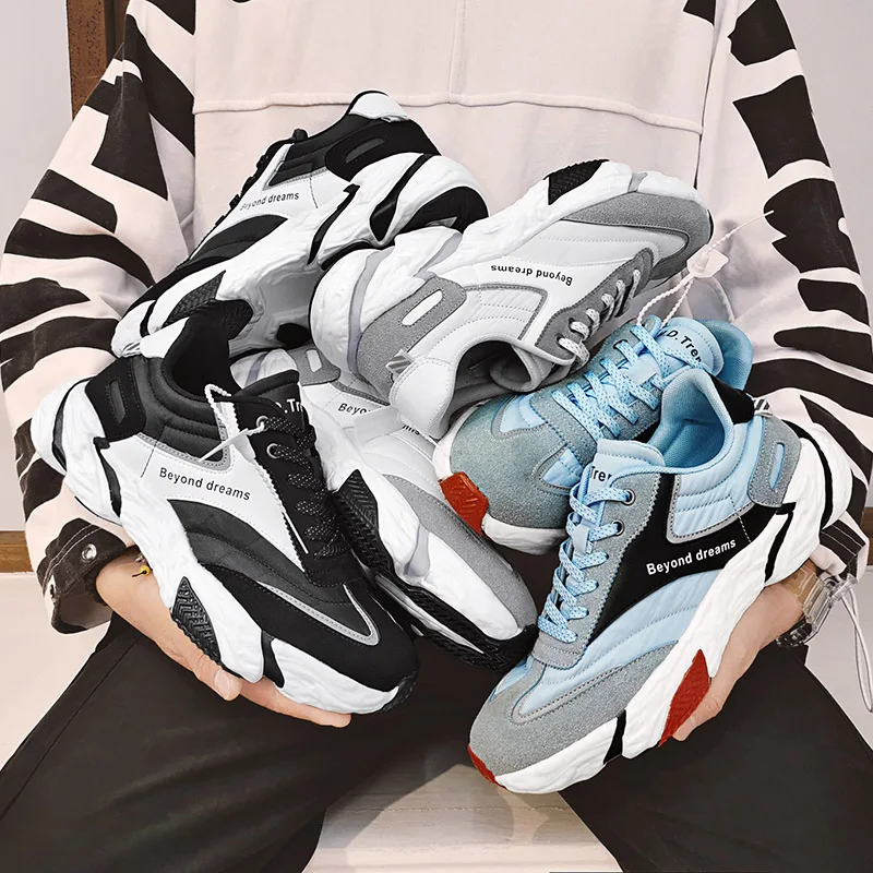 

YEINSHAARS Plus Size Street Style Men's Chunky Sneakers Leather Men Casual Trainers Fashion Man Platform Shoes Footwear