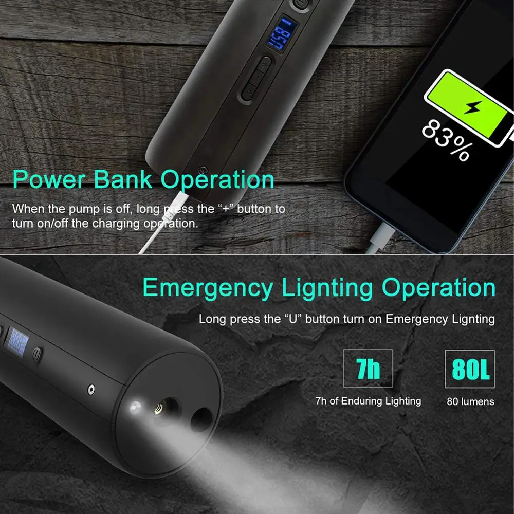 Online Compresor De Aire Portátil Recargable, Bomba De Inflado De Neumáticos, 12V, CC, Con Pantalla LCD Digital, Luz LED De Emergencia, 150PSI