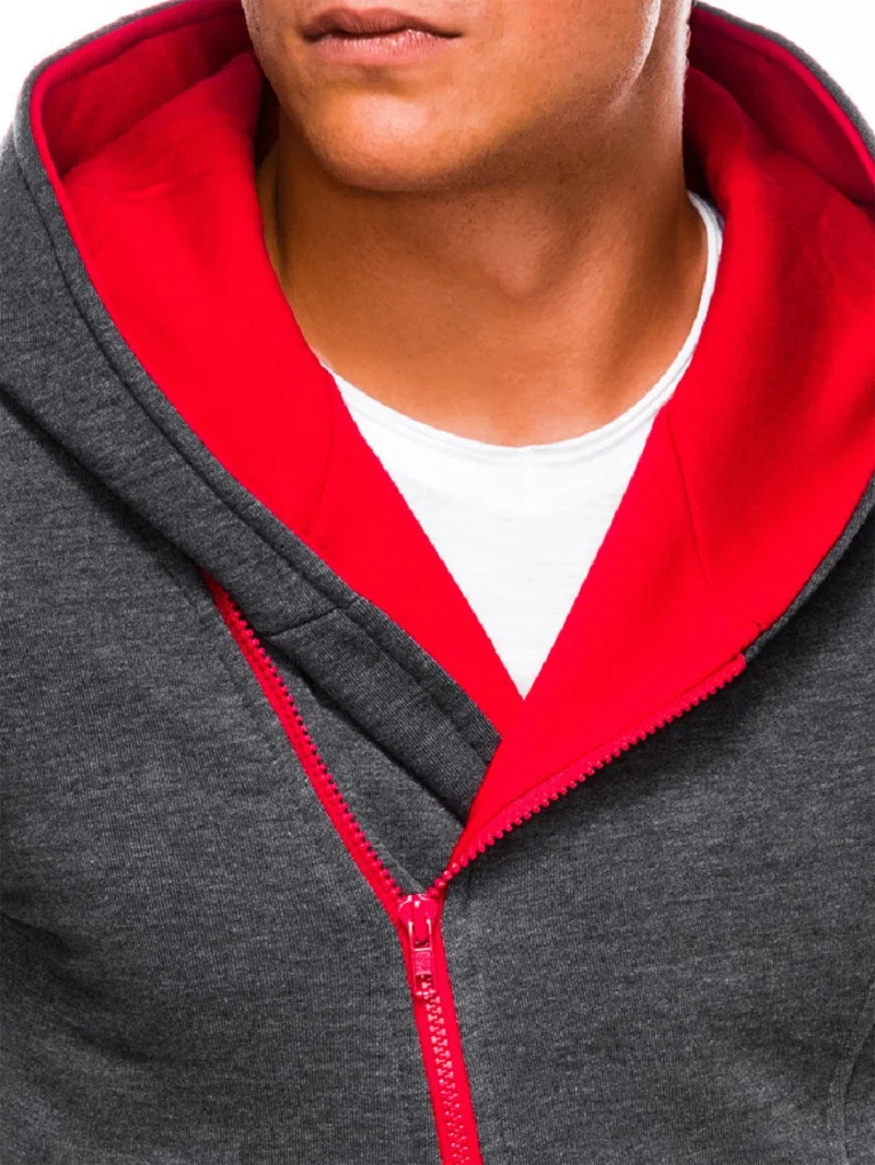 

Travel Must-Have New European And American Sports Fashion Contrast Color Hooded Large Size Diagonal Zipper Cardigan Sweater Men