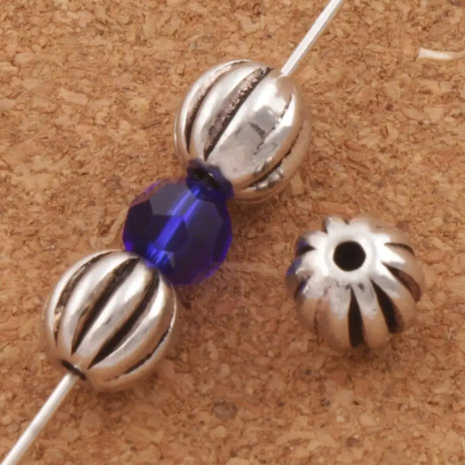 Fluted Corrugated Round Bead 7.5x7.73mm 120pcs Zinc Alloy Rondelle Spacer Beads for Jewelry Making L628