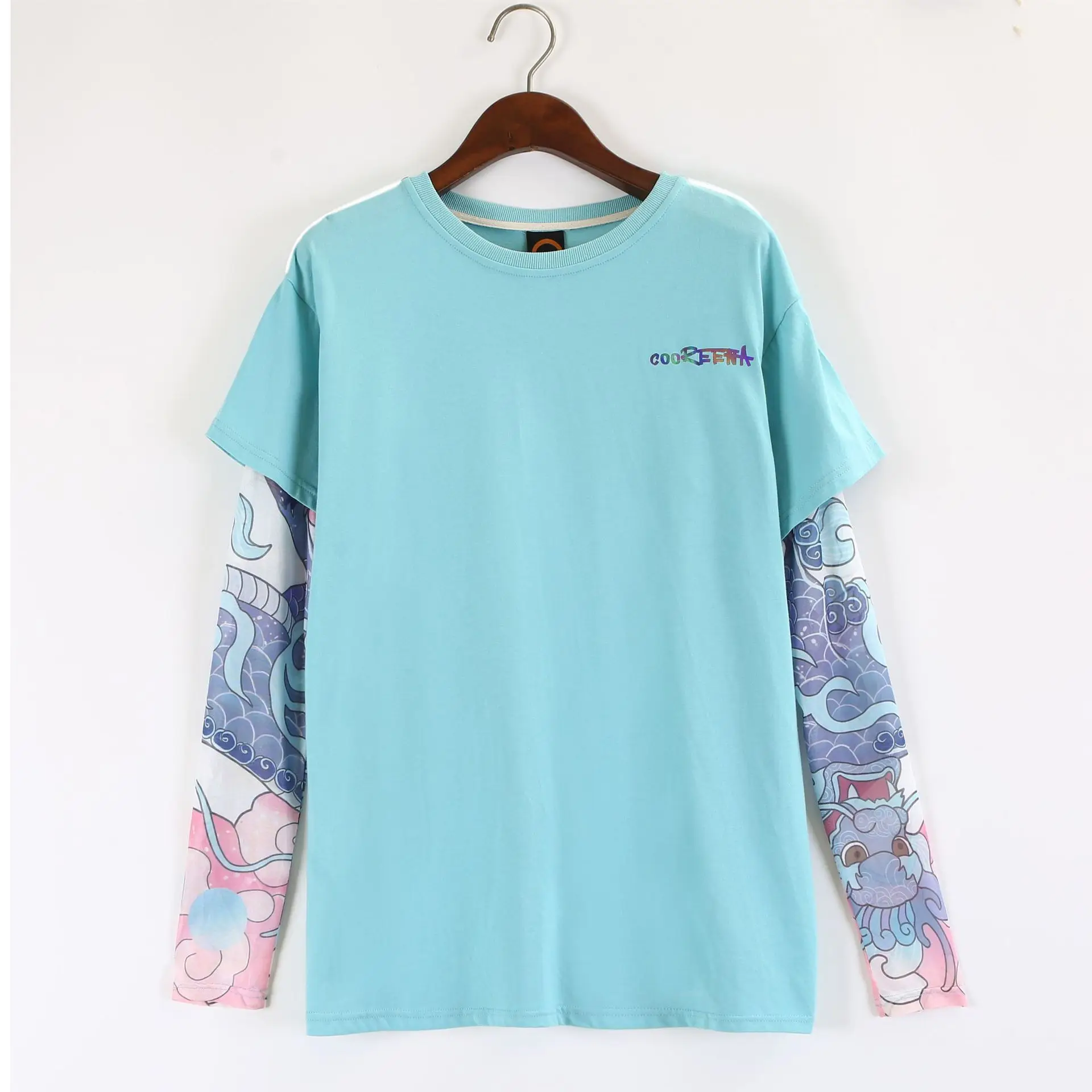

2021 Summer New Patchwork Printed T-shirt Gauze Mesh Long Sleeve Reflective Personalized Hip Hop Tops Tee Shirt Femme