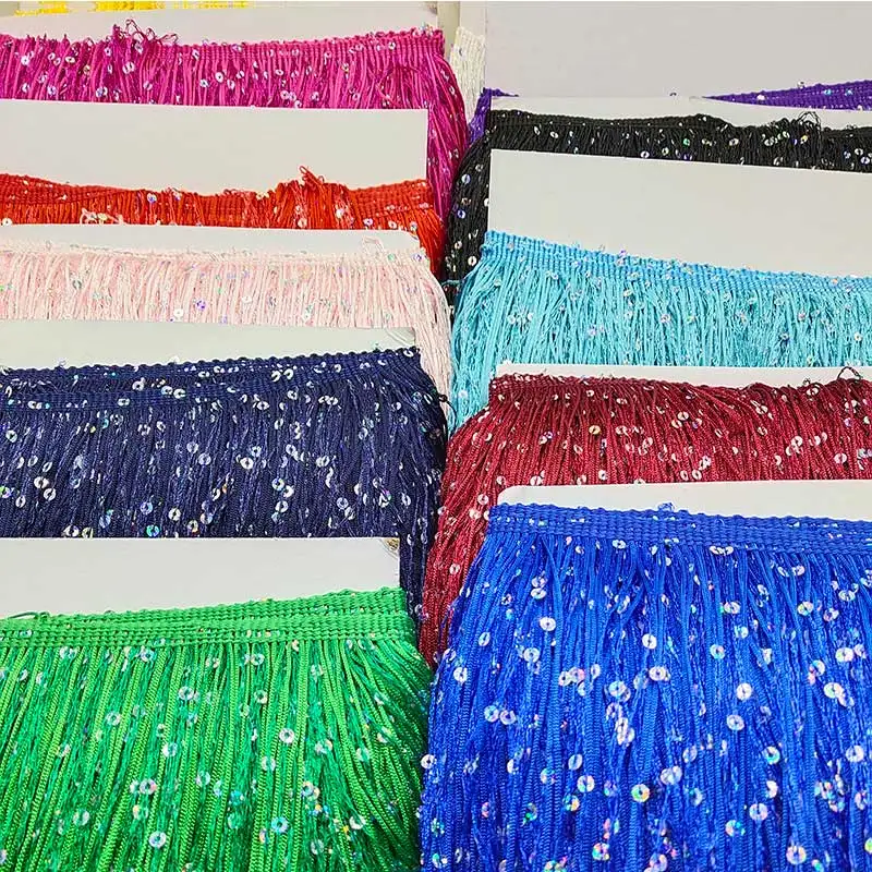 

10 Yards 20cm Width Sequins Fringe Lace Tassel Nayon Lace Trim Ribbon Sew Latin Dress Stage Garment Curtain DIY Accessories