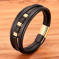 xqni combination accessories stitching diy stainless steel mens leather bracelet 192123 cm multiple choice for classic gift