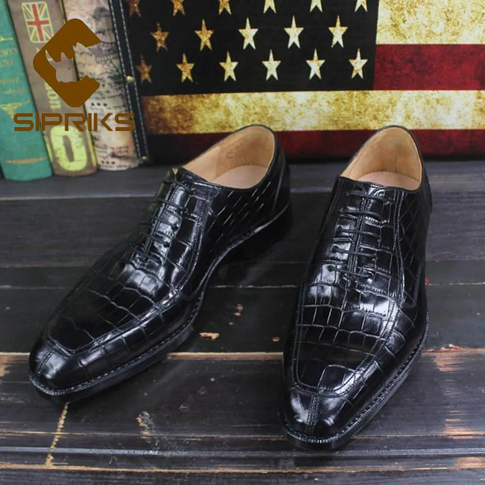 

Sipriks Brands Printed Crocodile Shoes Black Mens Goodyear Welted Dress Shoes Boss Business Office Gents Social Oxfords Shoes 46