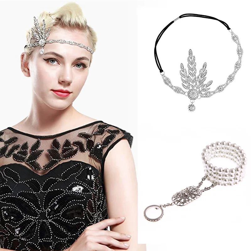 Женский головной убор в стиле ар деко 1920's Great Gatsby украшенный медальоном и