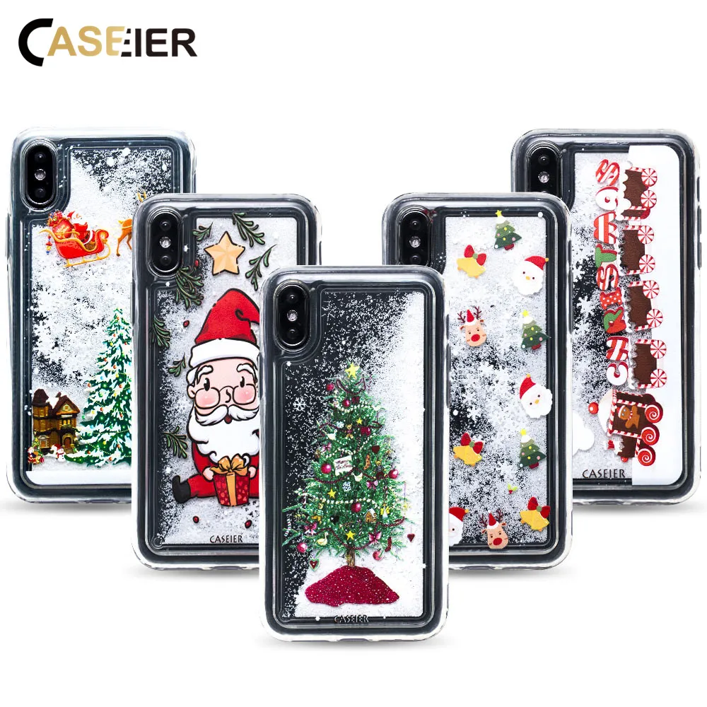 CASEIER Снежинка Рождественский чехол для iPhone XS MAX XR X 8 7 Plus Мягкий ТПУ зыбучий песок