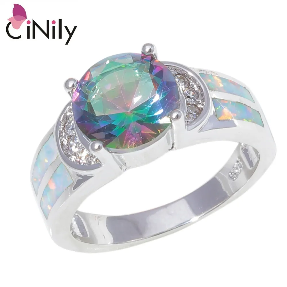 

CiNily Created White Fire Opal Mystic Stone Cubic Zirconia Silver Plated Wholesale for Women Jewelry Ring Size 6-10 OJ9456