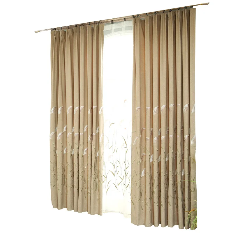 

European-style Curtains for Living Room Bedroom embroidered boy shade curtain in rice yellow bedroom sunscreen balcony curtain