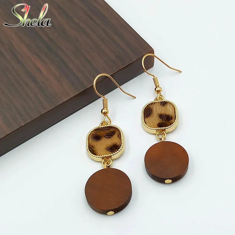 SHELA деревянные трендовые висячие серьги коричневые леопардовые тигровые
