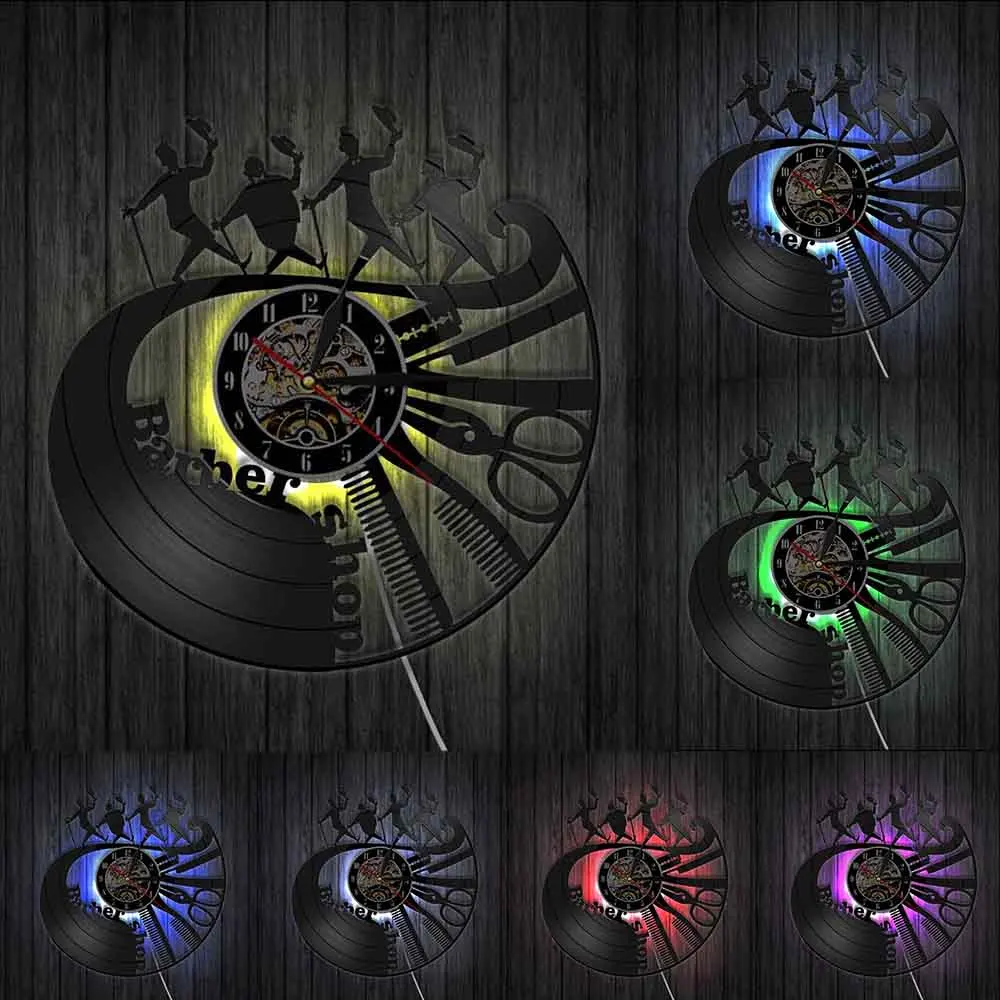 Настенные часы с виниловой пластиной для парикмахерской 3d-часы настенный