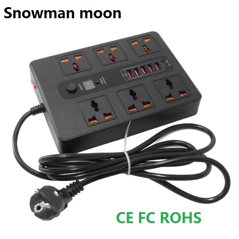 

new Smart 24 Hours Timer ON/OFF PD18W QC3.0 TYPE-C Power Strip 6AC Universal Outlets 5USB Charger Ports 2M Extension Socket