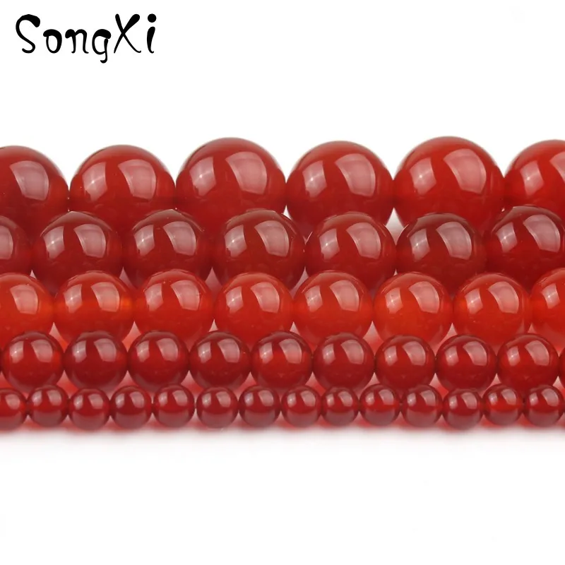 Круглые Гладкие бусины красного агата из натурального оникса россыпью для