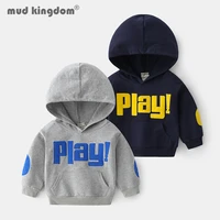 mudkingdom kids hooded sweatshirts letter patch designs pullover long sleeve fashion tops for boy spring autumn loose clothing
