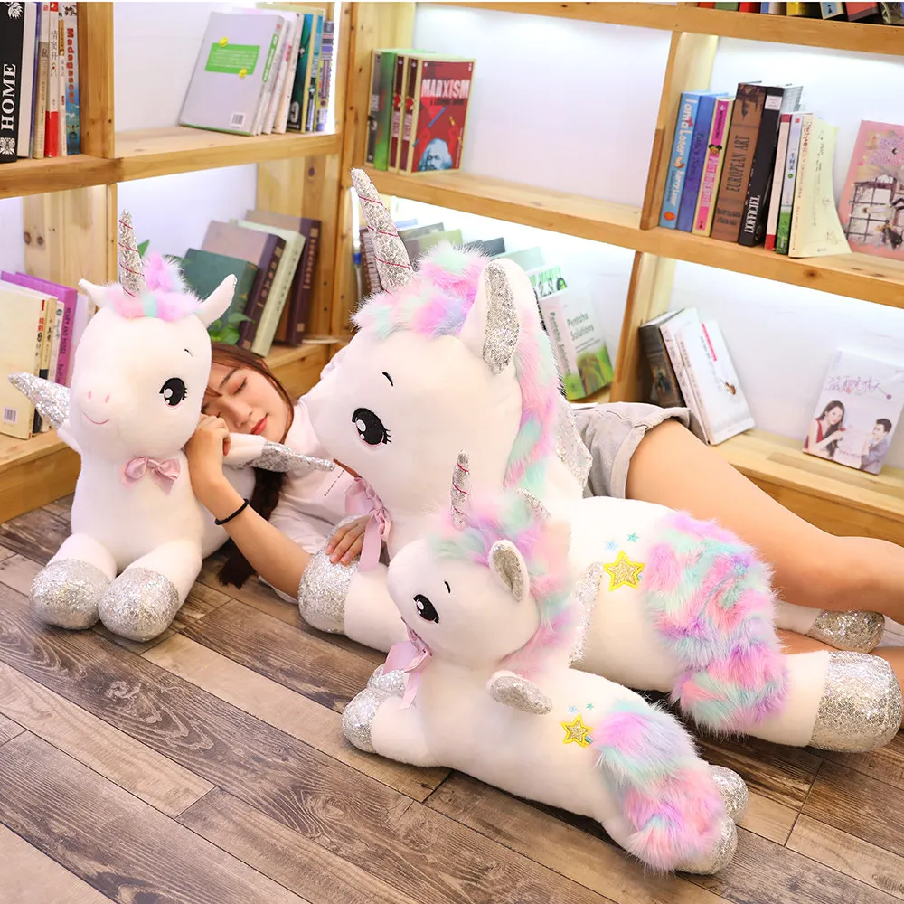 

30-80cm Giant Kawaii Unicorn Plush Toys Lovely Animal Horse Pillow for Girl Sequin Horn Soft Doll Home Bed Decor Lover Kids Gift