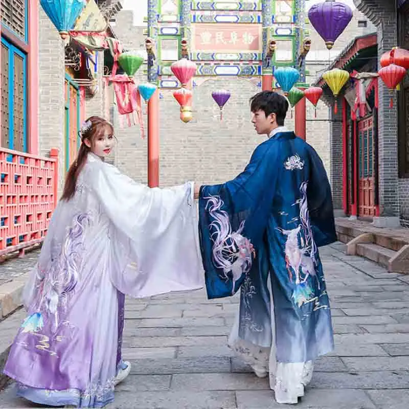 Китайская куртка Hanfu для мужчин и женщин винтажный костюм фиолетового синего
