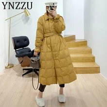 YNZZU, элегантный длинный стиль,, осень, зима, женский пуховик, однотонный, корейский, 90%, белый утиный пух, пальто, Женский Тренч, пальто, A1160