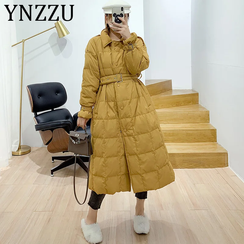 YNZZU элегантная длинная Стильная осенне зимняя женская куртка 2019 однотонные