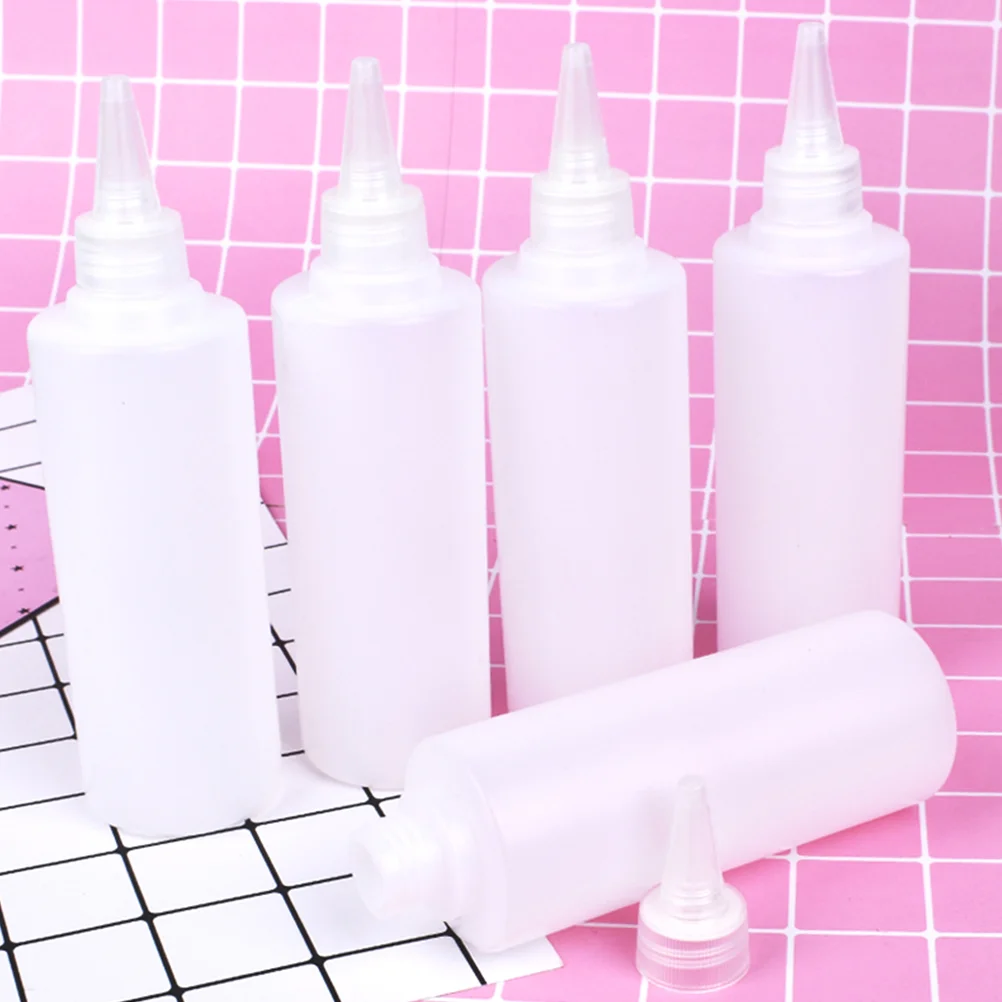 

6pcs 250ml Tip Applicator Bottle Plastic Squeeze Bottle Clear Liquid Dispenser (White)