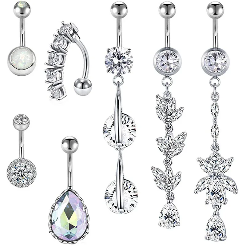 5 7 шт. кольца для пупка из нержавеющей стали с фианитом| |