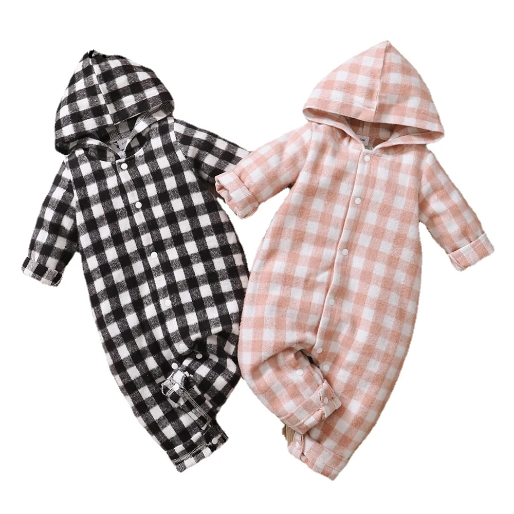 

Комбинезоны для новорожденных мальчиков и девочек, клетчатый Теплый Бархатный зимний комбинезон с капюшоном для малышей, комбинезоны для н...
