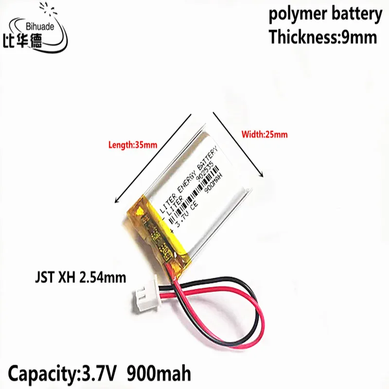 

10pcs 3.7V 900MAH 902535 JST XH 2.54mm Lithium Polymer LiPo Rechargeable Battery For Mp3 headphone PAD DVD bluetooth camera