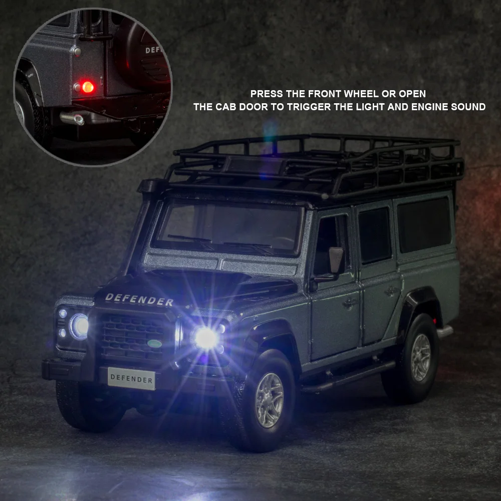 

1:32 High Simulation 2010 Lands Rover Defender Travel Edition Off-road Vehicle Six Doors Sound Light Back Metal Car Model Toy