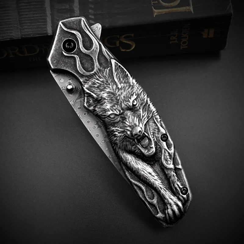 Идеальный дамасский складной нож волк Тотем тактические ножи для выживания