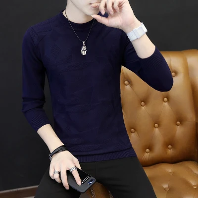

Men's Round Neck Long Sleeve T-Shirt Cotton Bottoming Shirt Loose Pure Color Korean Men's Wear
