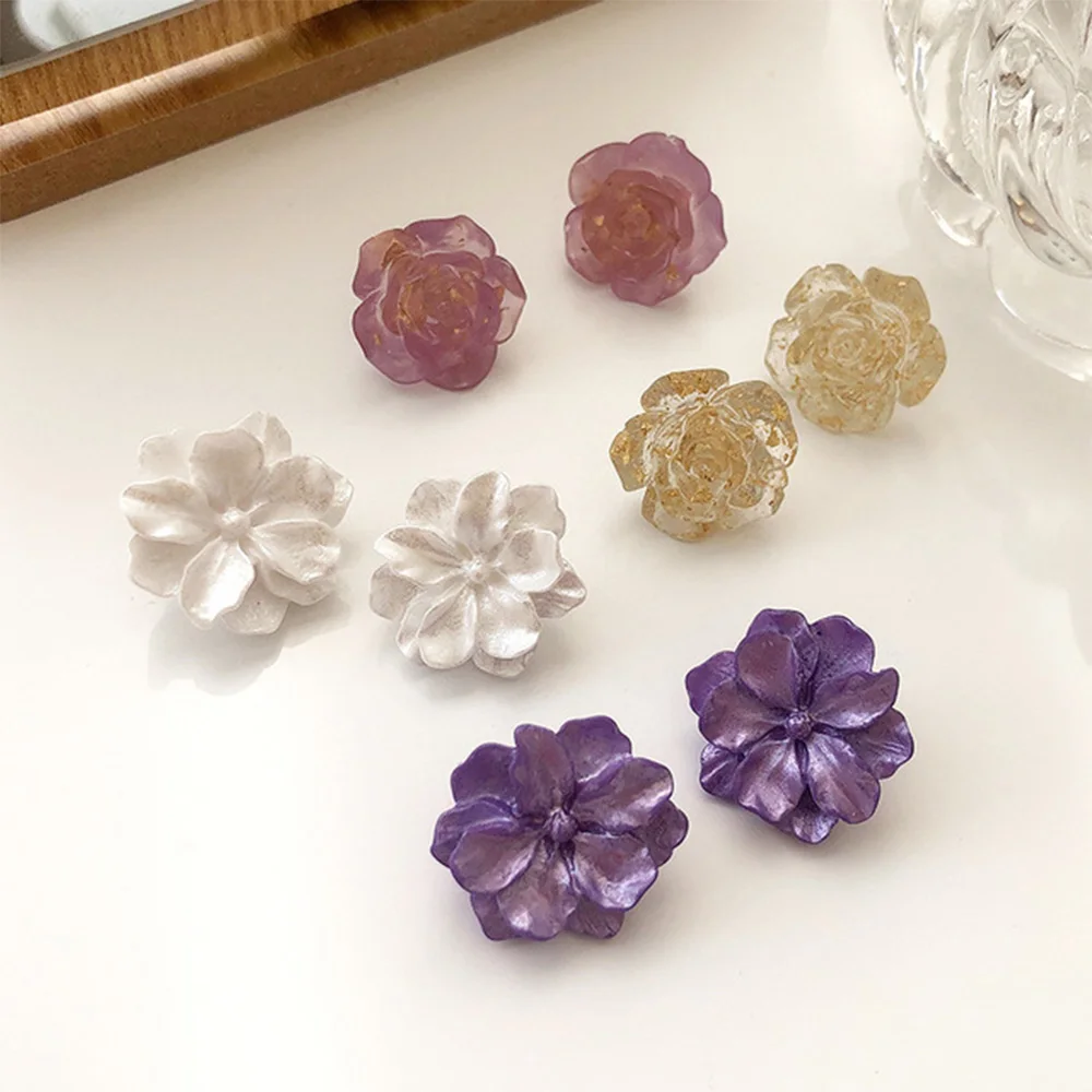 

Korean Style Earrings Small Fresh And Elegant Flower Earrings S925 Silver Needle Gold Foil Fashion Retro Acrylic Small Jewelry