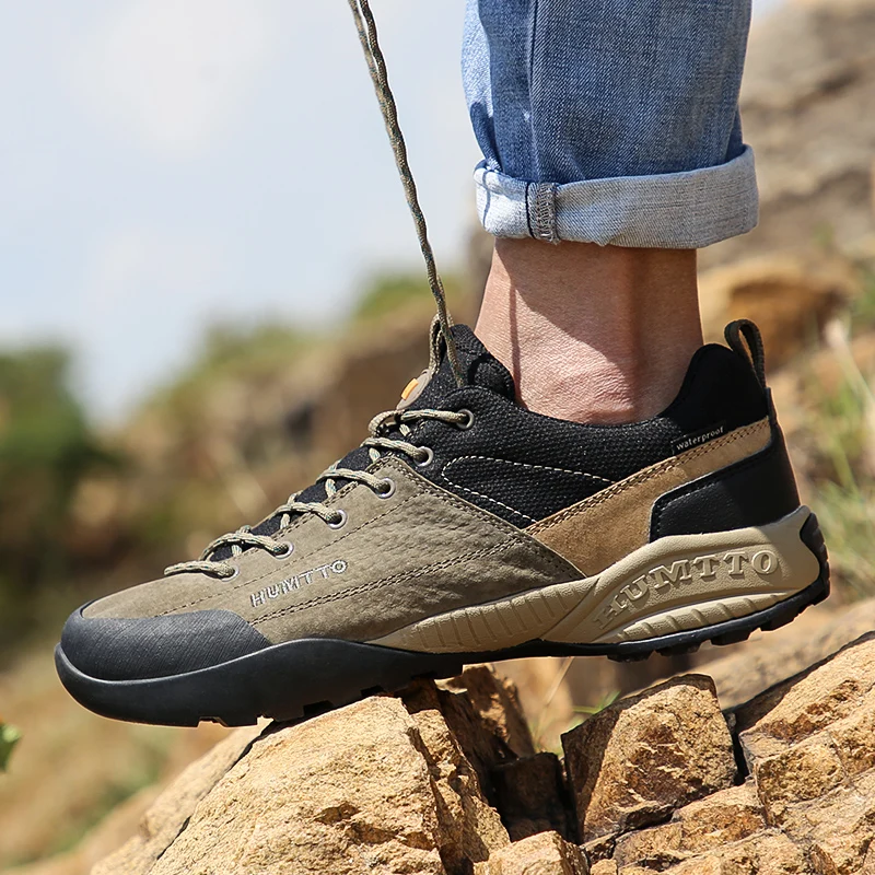 HUMTTO New Male Leather Hiking Shoes Waterproof Trekking Sneakers for Men Sport Trail Climbing Walking Safety Outdoor Boots Mens