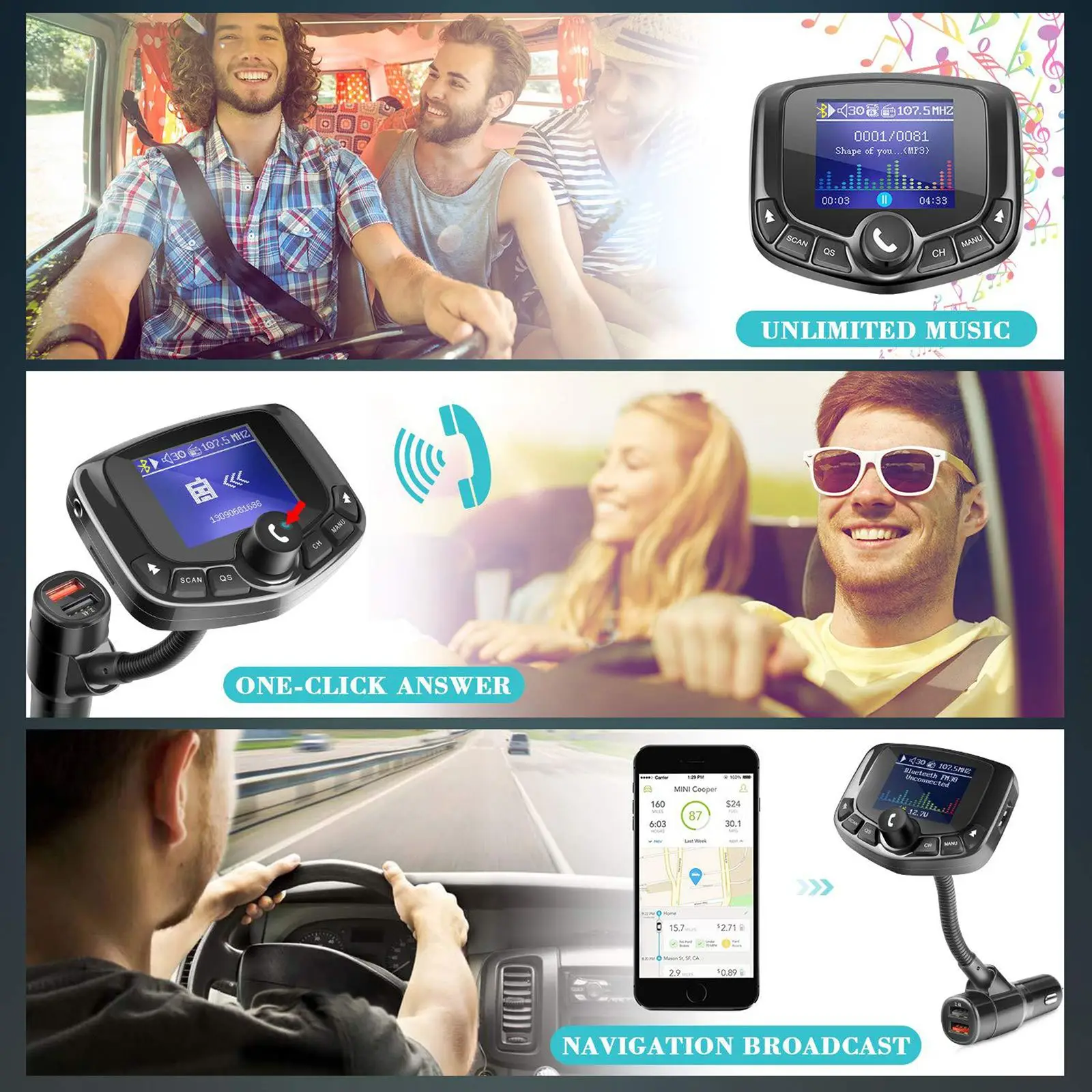 Автомобильный MP3 плеер Bluetooth 5 EQ режимы воспроизведения модулятор передатчика